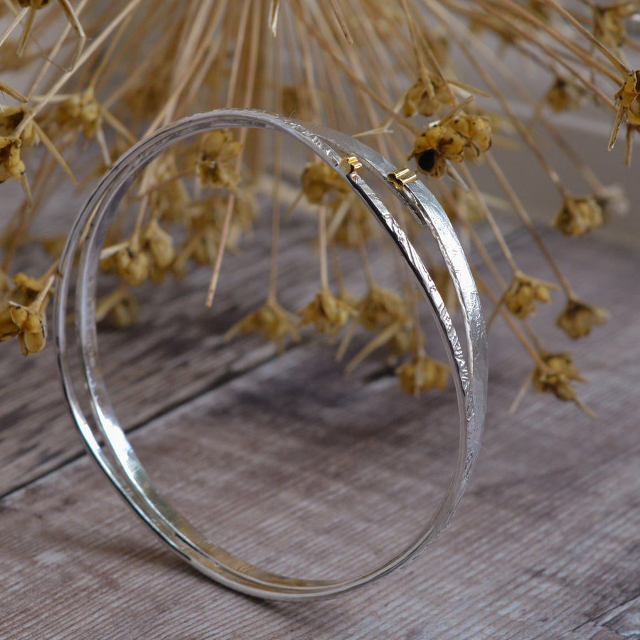 Handmade Sterling Silver Bangle with 22ct Gold.