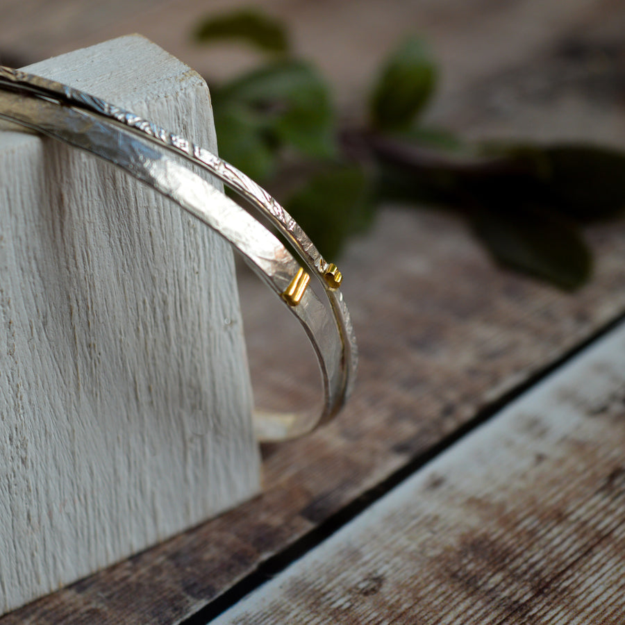 Handmade Sterling Silver Bangle with 22ct Gold.