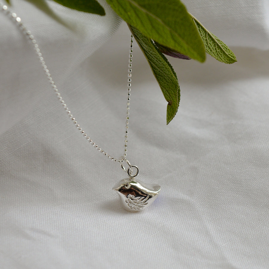 Handmade Chunky, Sterling Silver Bird Charm Necklace.