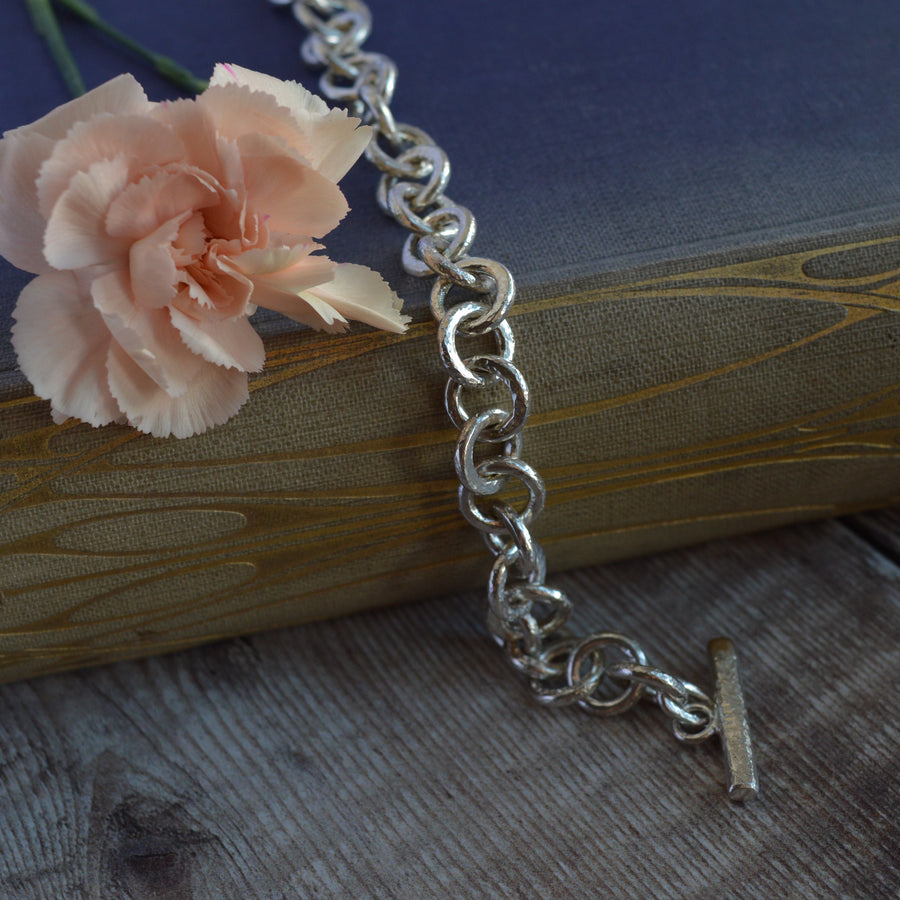 Silver Hammered Textured Chain Bracelet