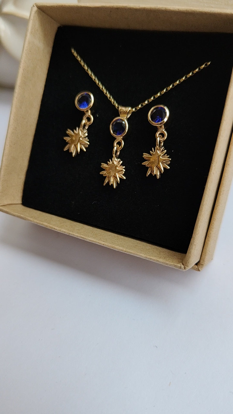 Sapphires with 9ct Gold Stars Drop Earrings