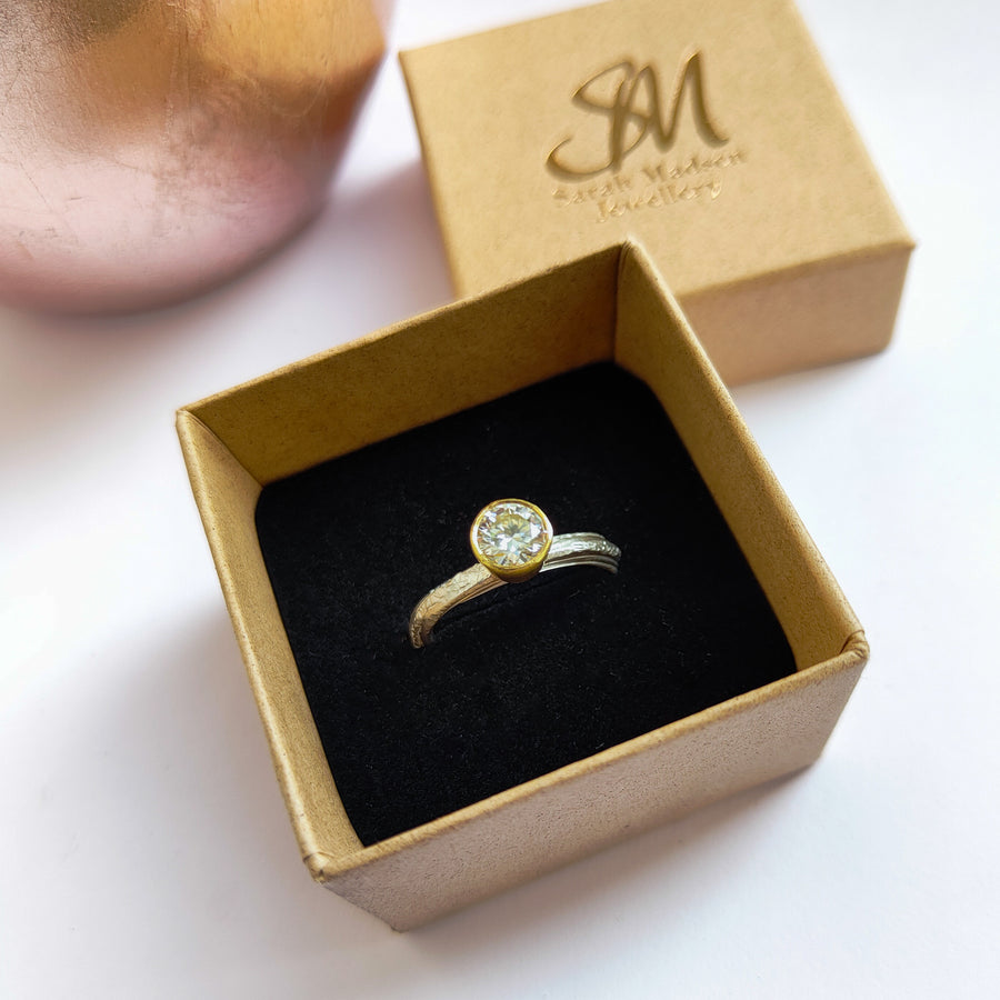 Moissanite 18ct Yellow Gold & Silver Twist Folded Ring.
