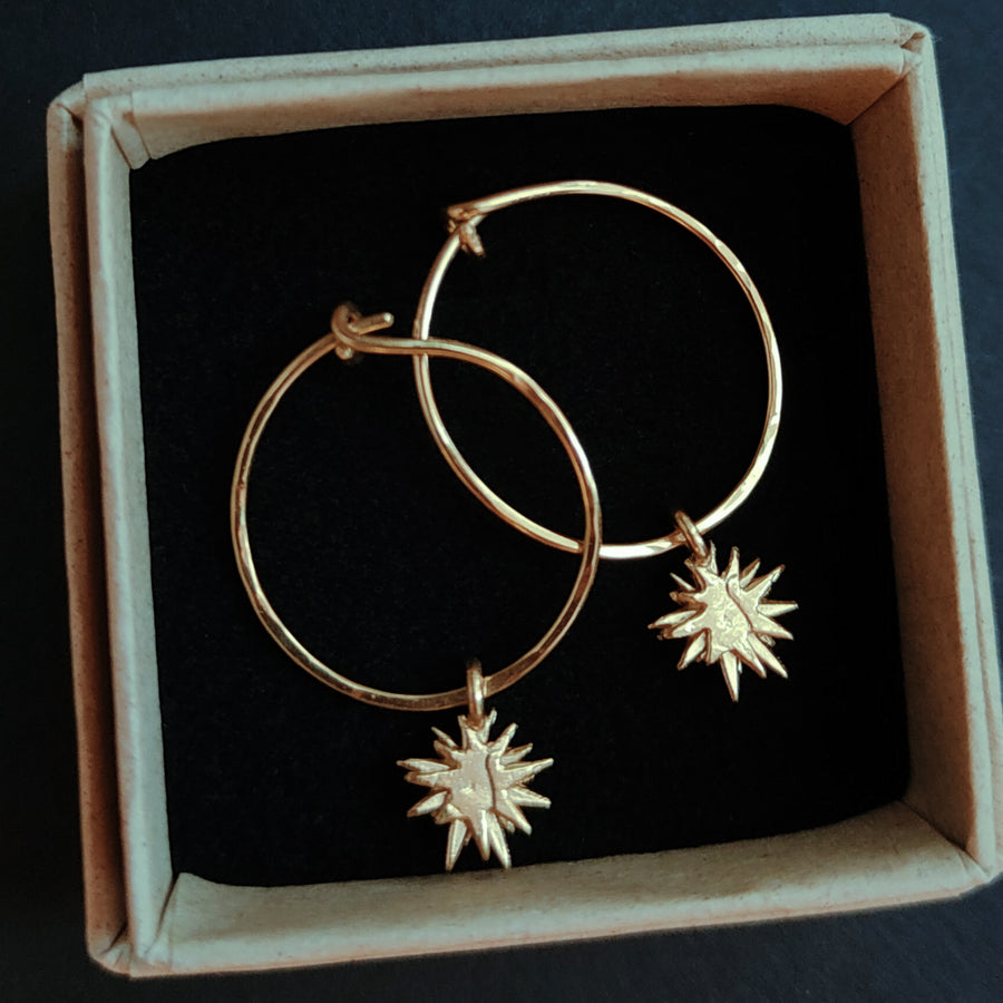 Gold Plated Sterling Silver Hoops and Star Earrings