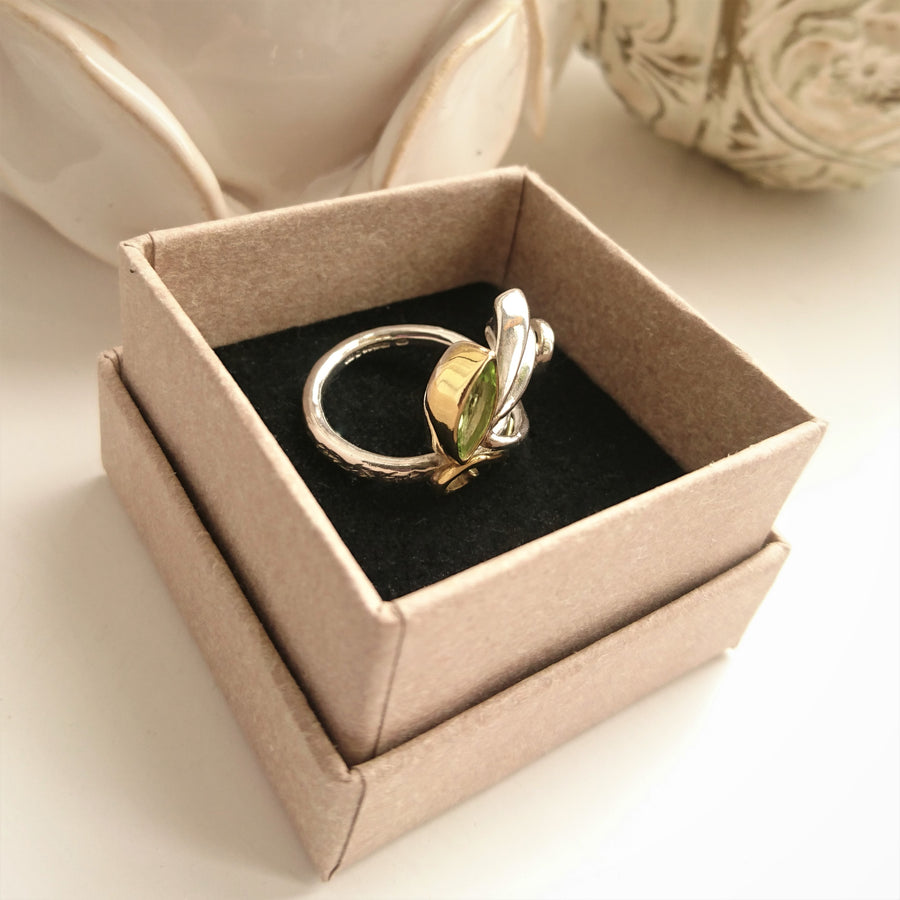18ct Gold and Silver Marquise Peridot Ring