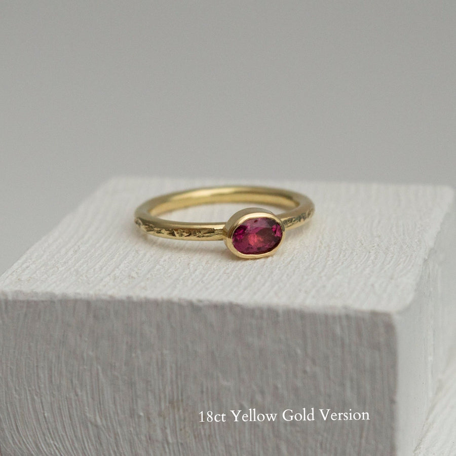 Pink Tourmaline 18ct Gold Classics, Hammered Ring