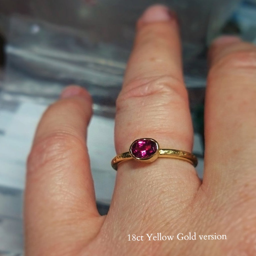 Pink Tourmaline 18ct Gold Classics, Hammered Ring