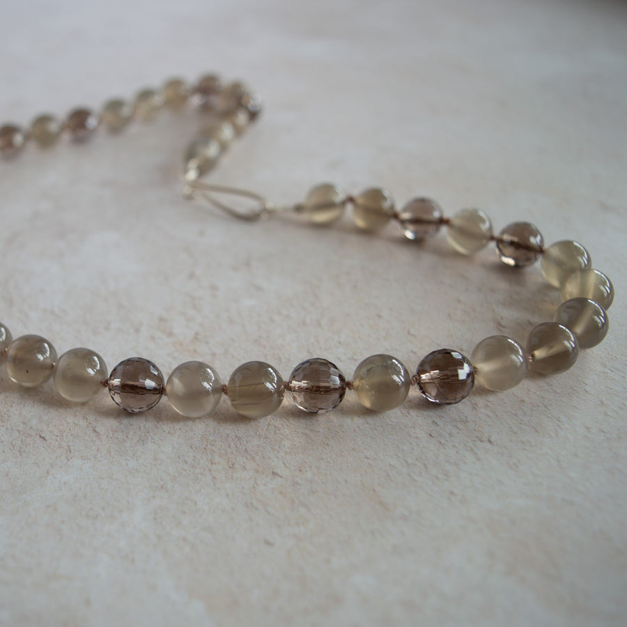 Moonstone,Smokey Quartz and Sterling Silver Gemstone Necklace