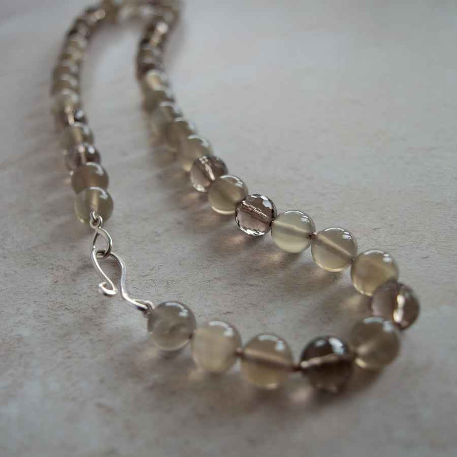 Moonstone,Smokey Quartz and Sterling Silver Gemstone Necklace
