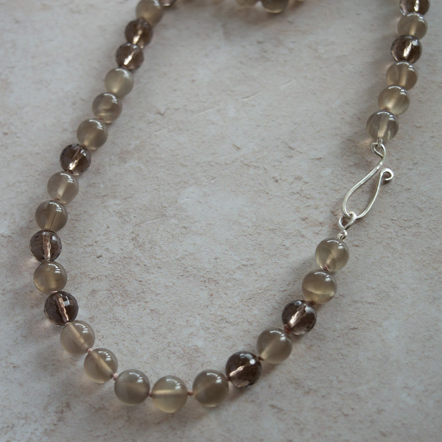 Moonstone,Smokey Quartz and Sterling Silver Gemstone Necklace