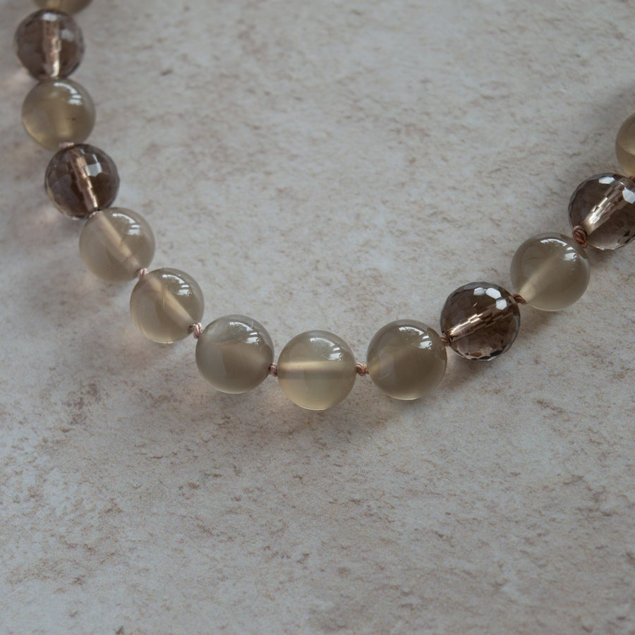 Moonstone,Smokey Quartz and Sterling Silver Gemstone Necklace