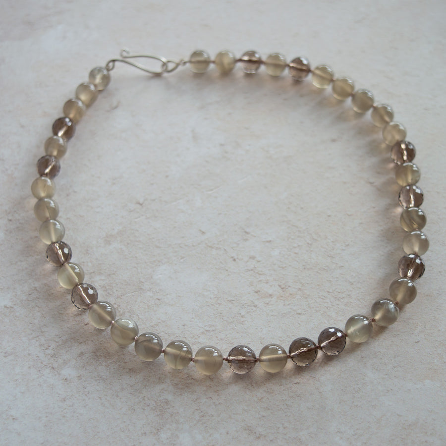 Moonstone,Smokey Quartz and Sterling Silver Gemstone Necklace