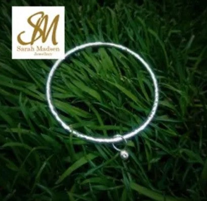 Make a Sterling Silver Bangle Course with Silver nugget or Stamp initial Charm