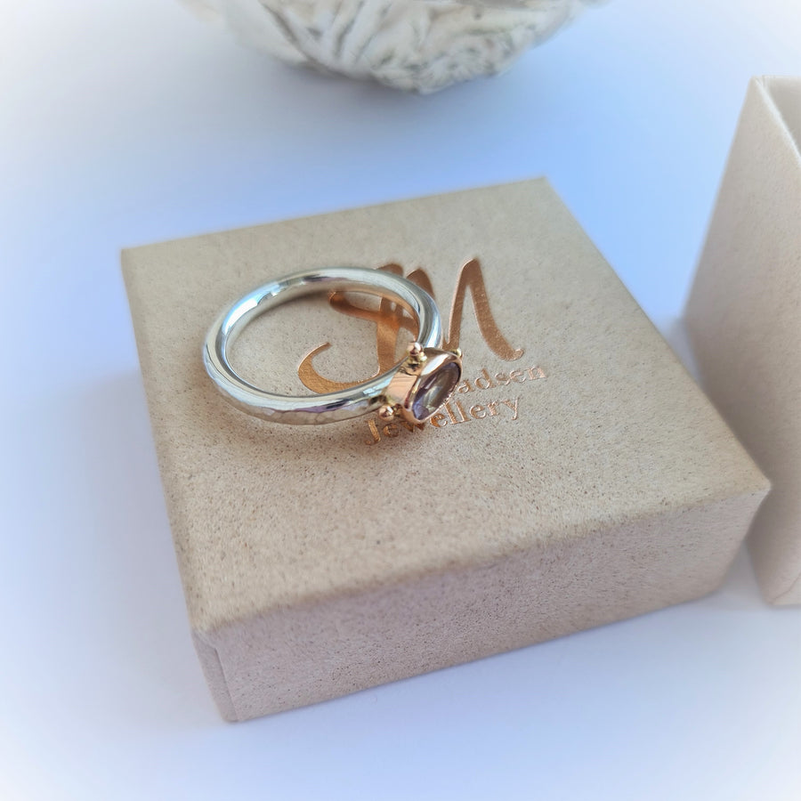 18ct Rose Gold, Decorative Sapphire Sterling Silver Ring