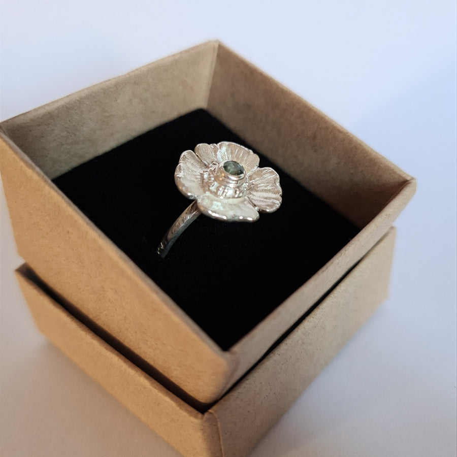 Poppy Sterling Silver Ring with Green Sapphire