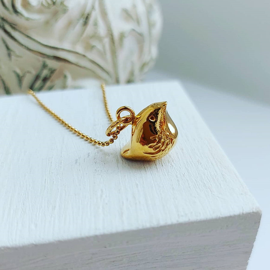 Handmade Chunky, Gold Plated, Sterling Silver Bird Charm Necklace.